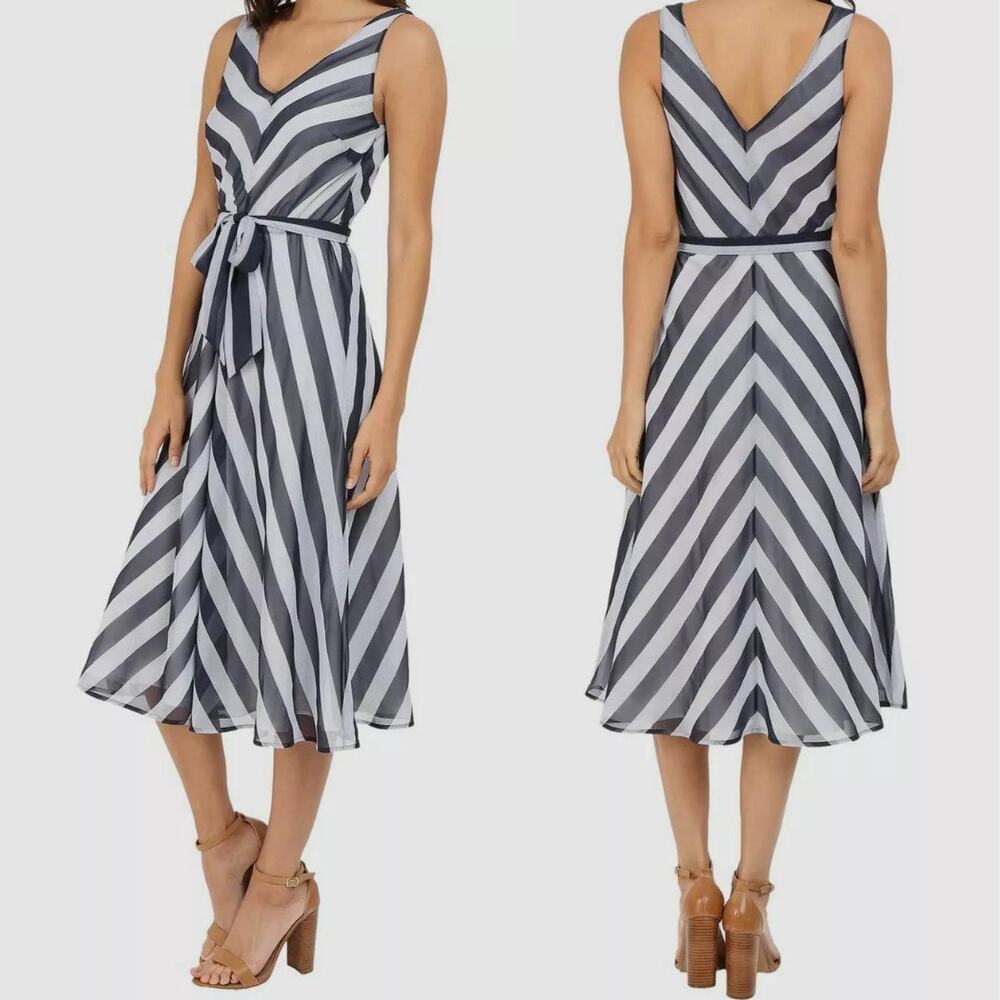 Tommy Bahama NWT Chateau Stripe Ocean Deep Sleeveless Midi Dress *NO BELT*